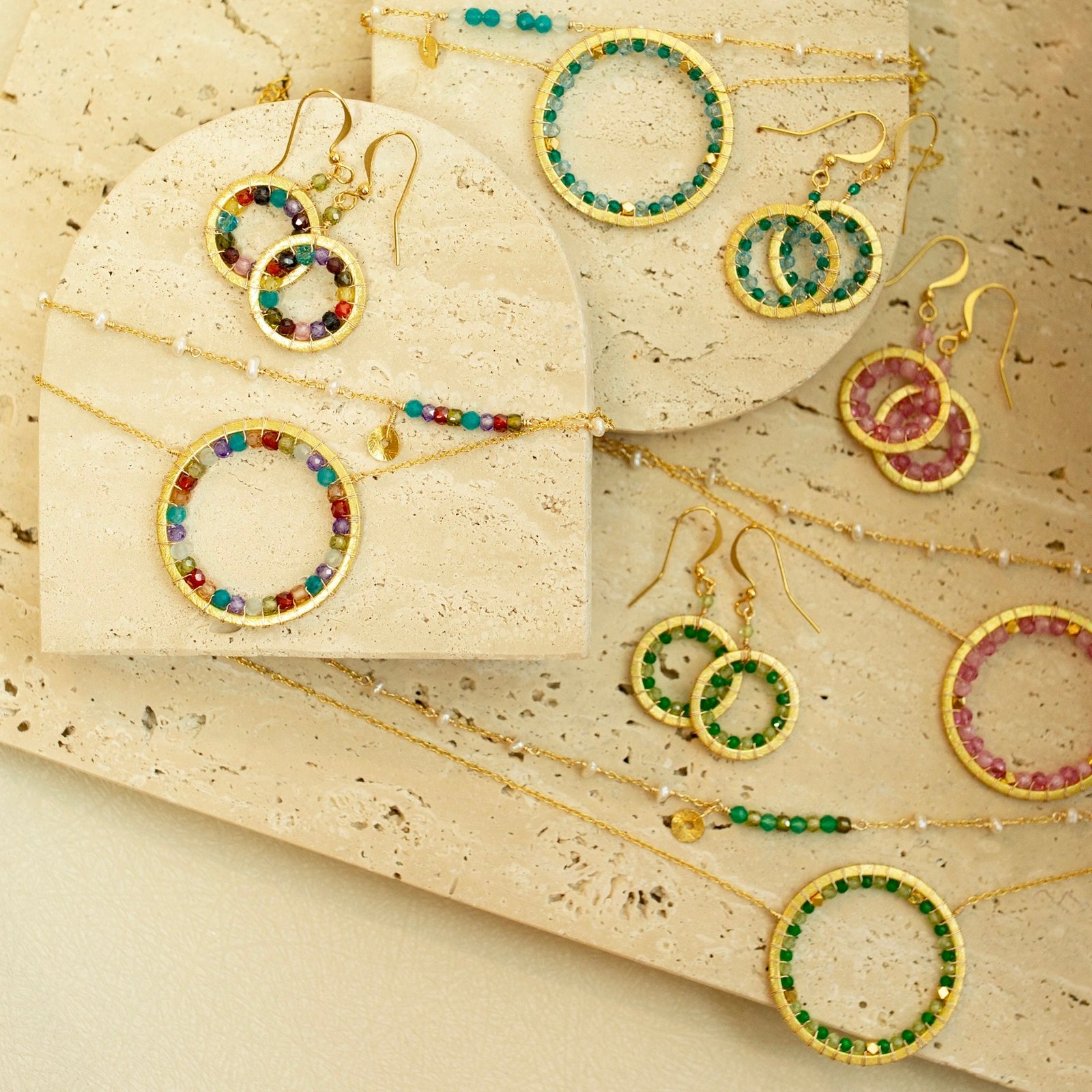 Green Gemstone Halo Necklace - Image 5