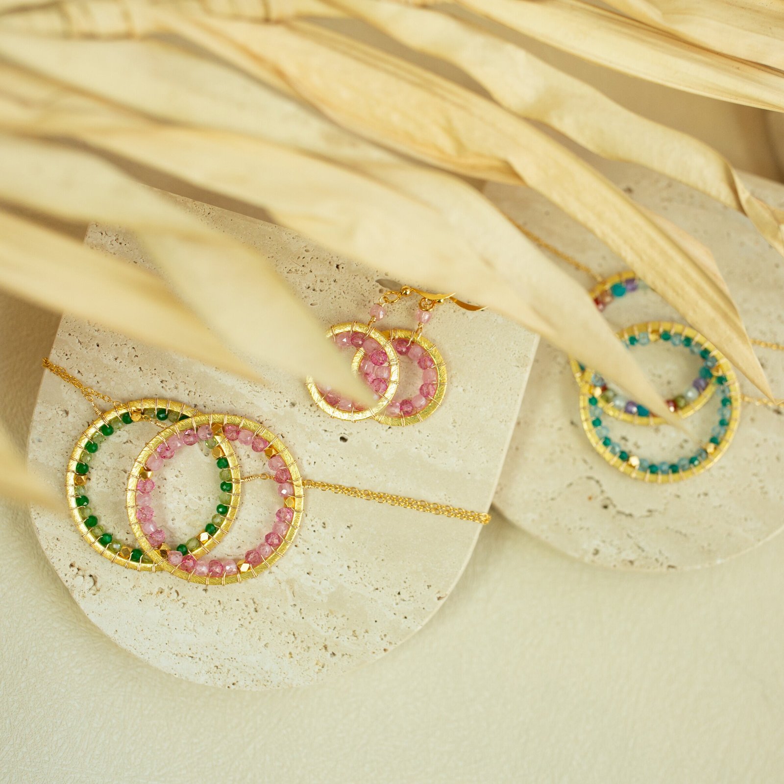 Green Gemstone Halo Necklace - Image 4