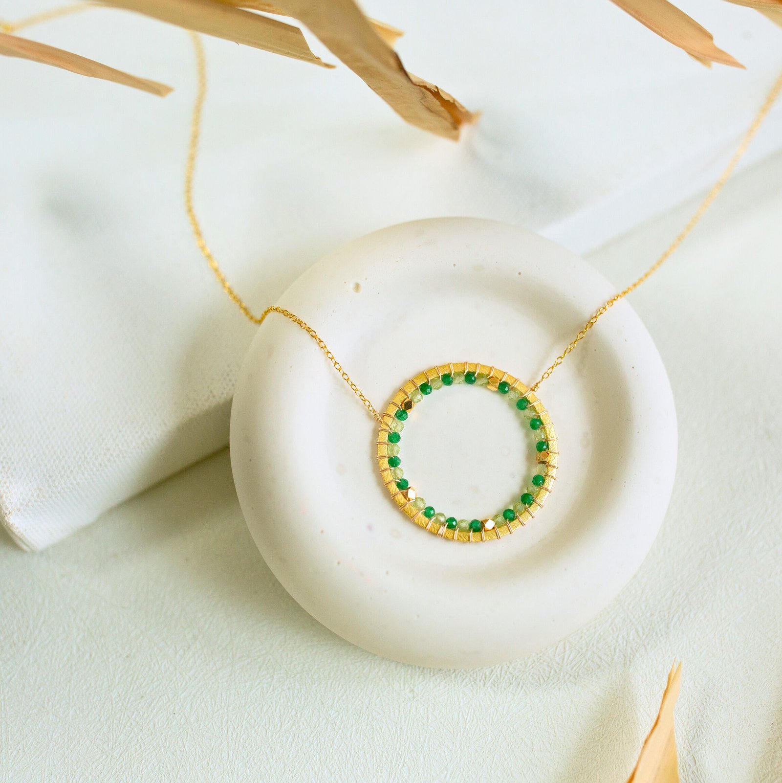 Green Gemstone Halo Necklace - Image 2