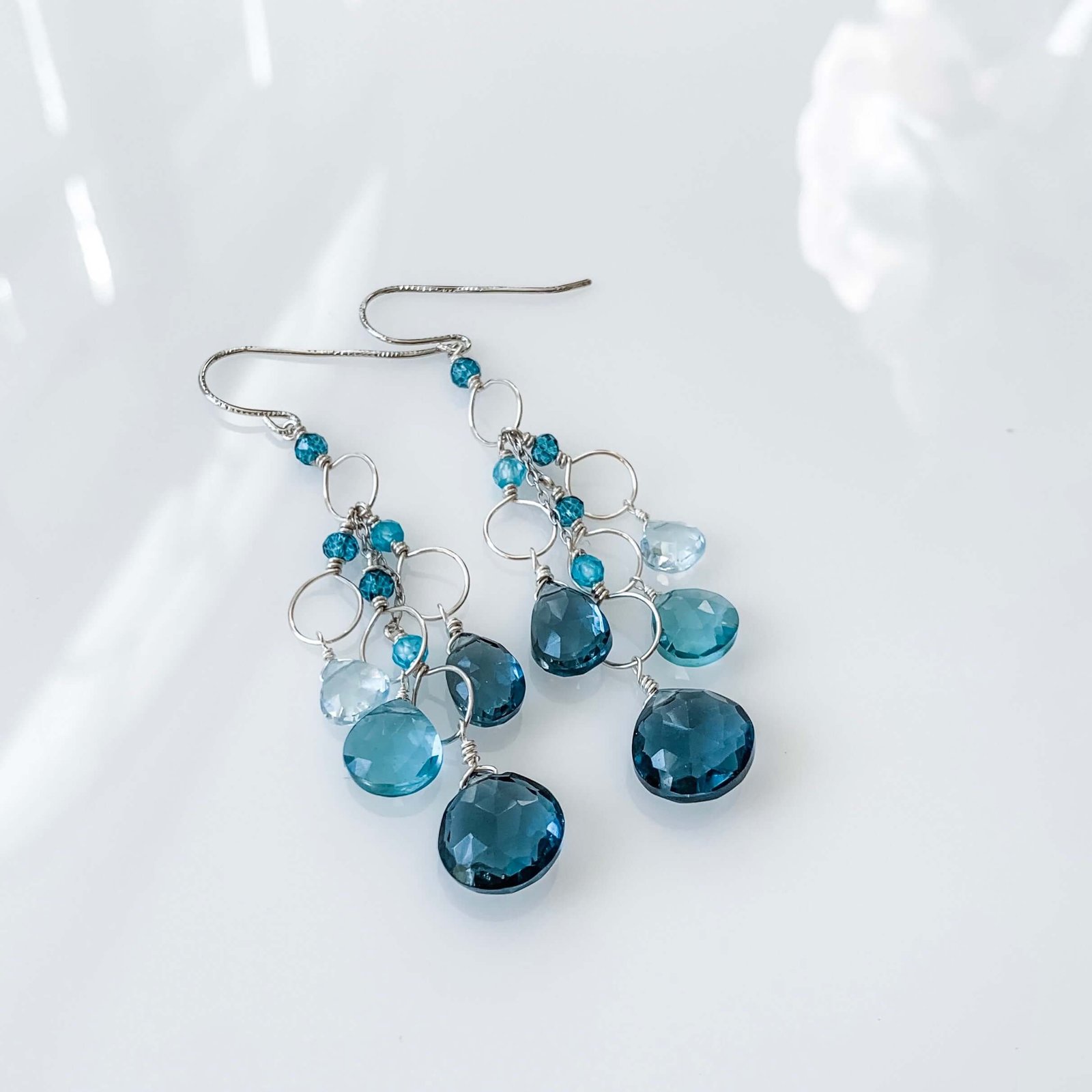 Iolite & Aquamarine Gold Waterfall Earrings - Image 3