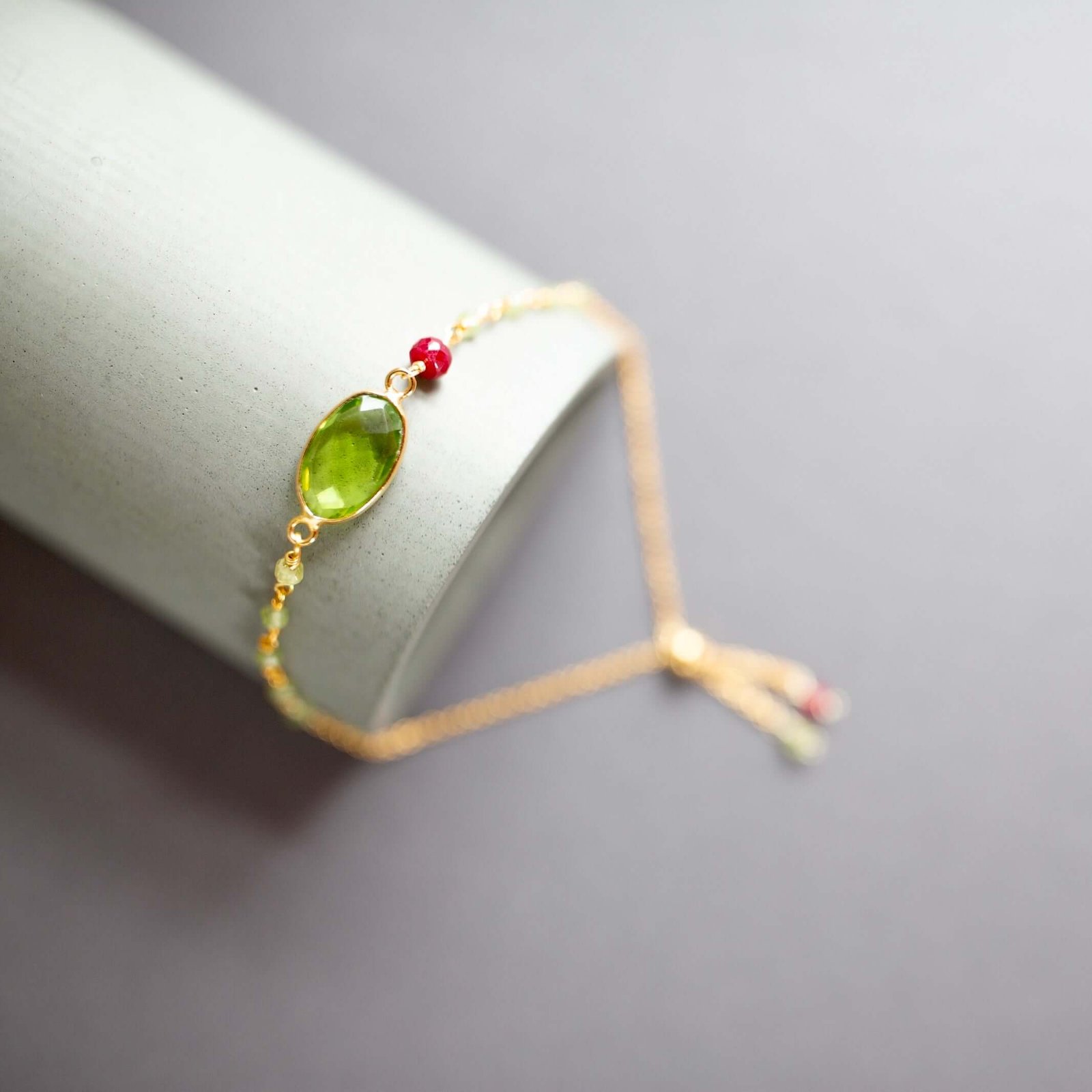 Bracelet Set: Peridot Quartz & Red Jade - Image 2