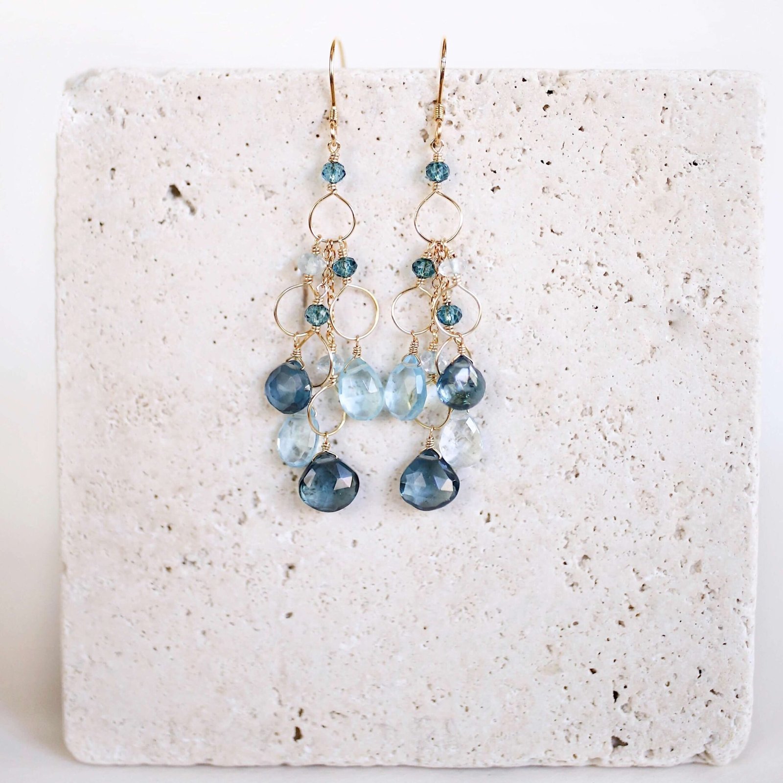 Iolite & Aquamarine Gold Waterfall Earrings - Image 2